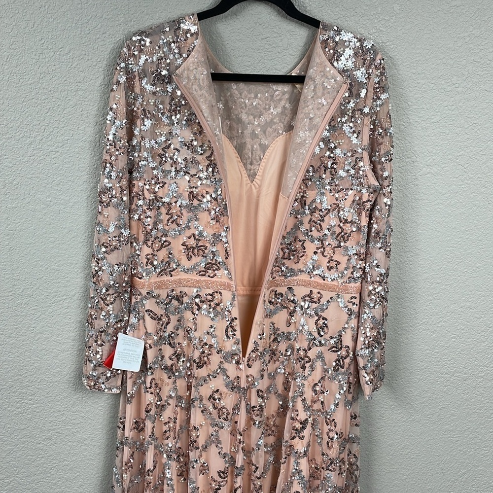 NWT Mac Duggal 5496 Embellished Illusion High Neck Long Sleeve A Line Gown 14 - Picture 9 of 16